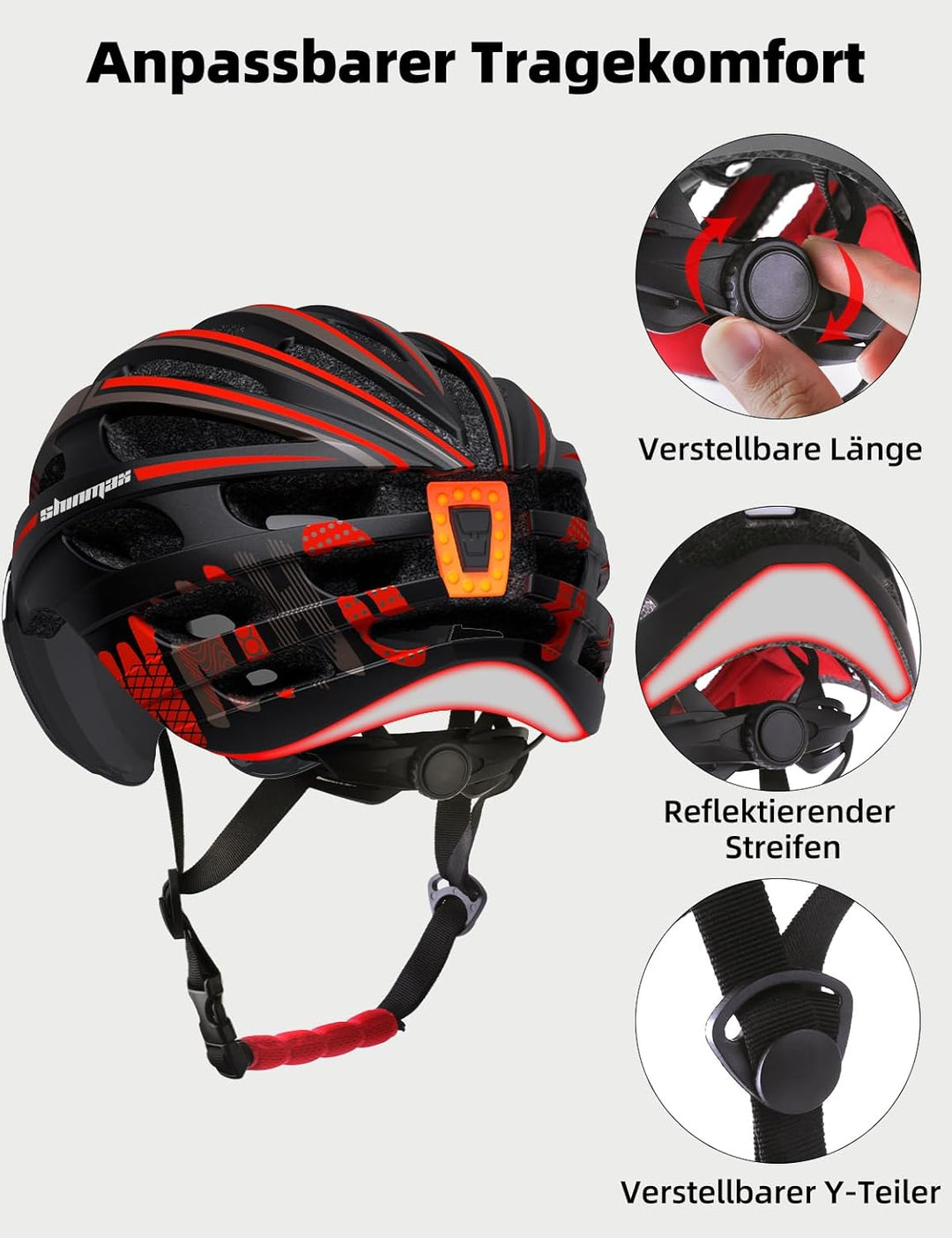 Shinmax Fahrradhelm Herren Damen mit Visier, Magnetischer Abnehmbarer Schutzbrille und USB-Aufladung