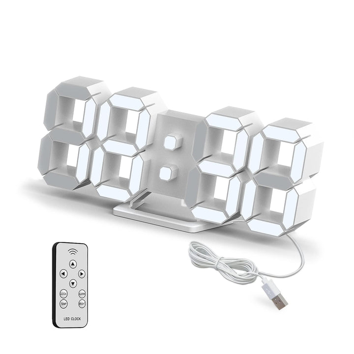 Deeyaple LED Wanduhr Digital Wecker 3D Uhr Dimmbar Snooze Modern USB 12/24Stunden Datum Temperaturan