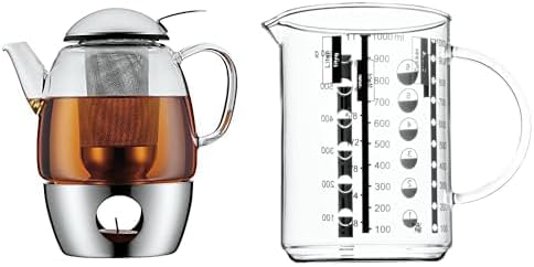 WMF SmarTea Teekanne mit Stövchen Set 3-teilig, Cromargan Edelstahl, Glaskanne 1l mit Siebeinsatz un