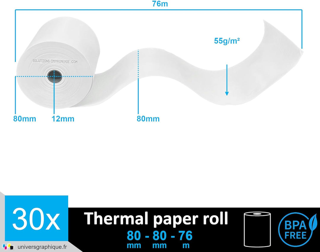 30 EC-Cash Thermorollen 80 x 80 x 12 für EC-Geräte mit Thermodrucker, Thermopapier EC-Cash Bonrolle,