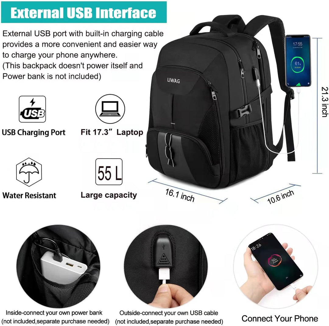18.4 Zoll Laptop Rucksack Herren 55L,Extra Gross Wasserdichte Arbeit ,Anti Diebstahl Business Reisen