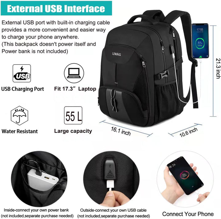 18.4 Zoll Laptop Rucksack Herren 55L,Extra Gross Wasserdichte Arbeit ,Anti Diebstahl Business Reisen