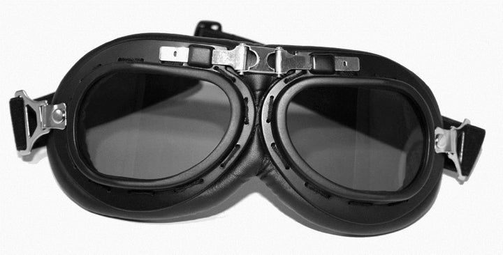 ATO-Moto Retro Oldtimer Helm mit Kunstleder bezogen und Fliegerbrille Grösse (M 57/58cm), M 57/58cm