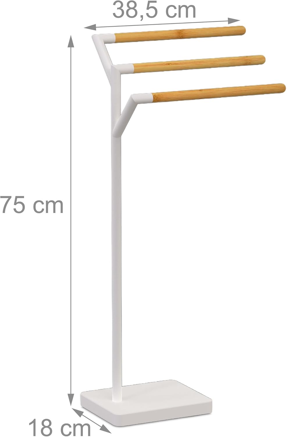 Relaxdays Handtuchständer, HxBxT: 75 x 38,5 x 18 cm, Metall, Bambus, 3 Stangen, Handtuchhalter stehe