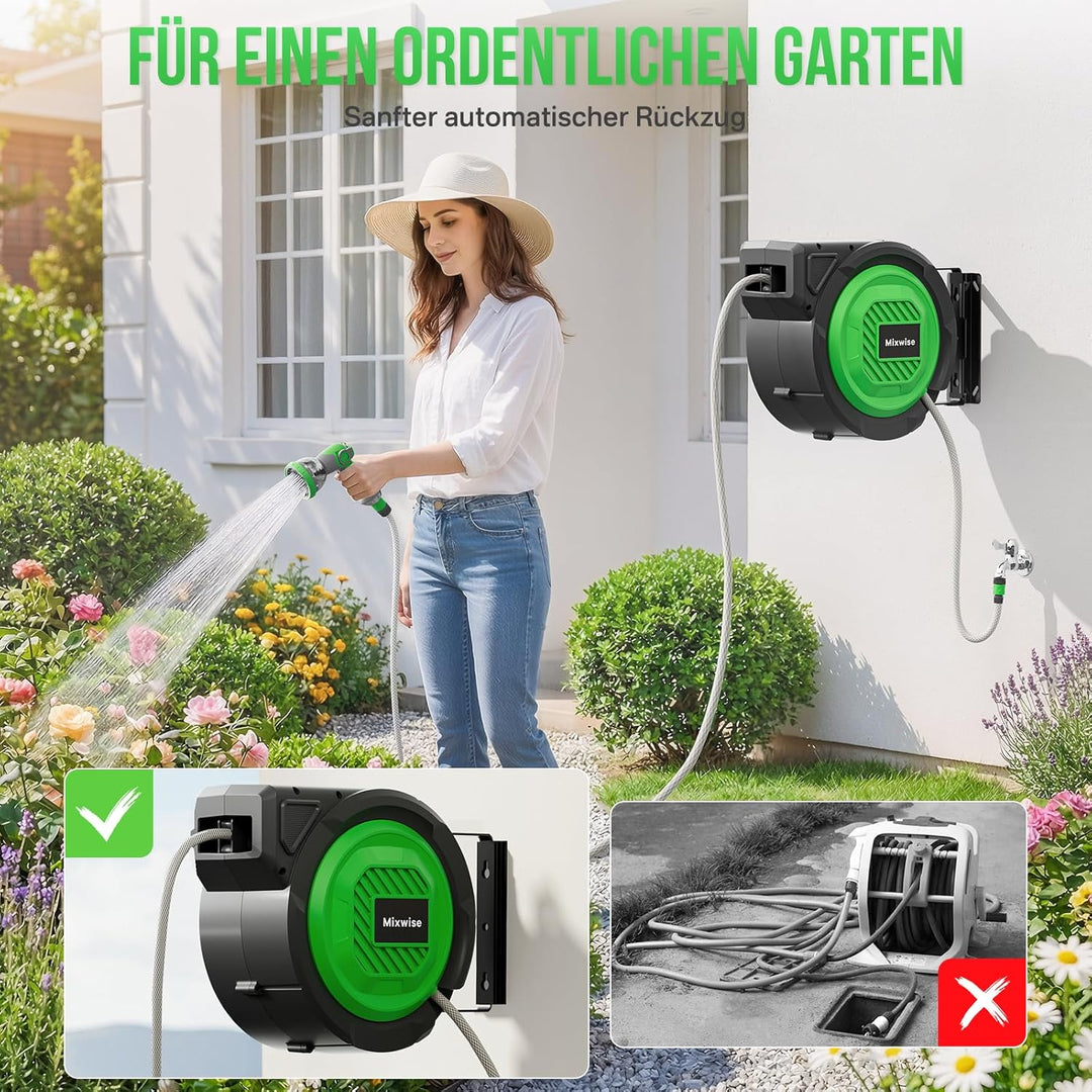 Schlauchtrommel Gartenschlauch Trommel mit 180° Schwenkbarer,Wand-Schlauchbox 10-fach Verstellbarer