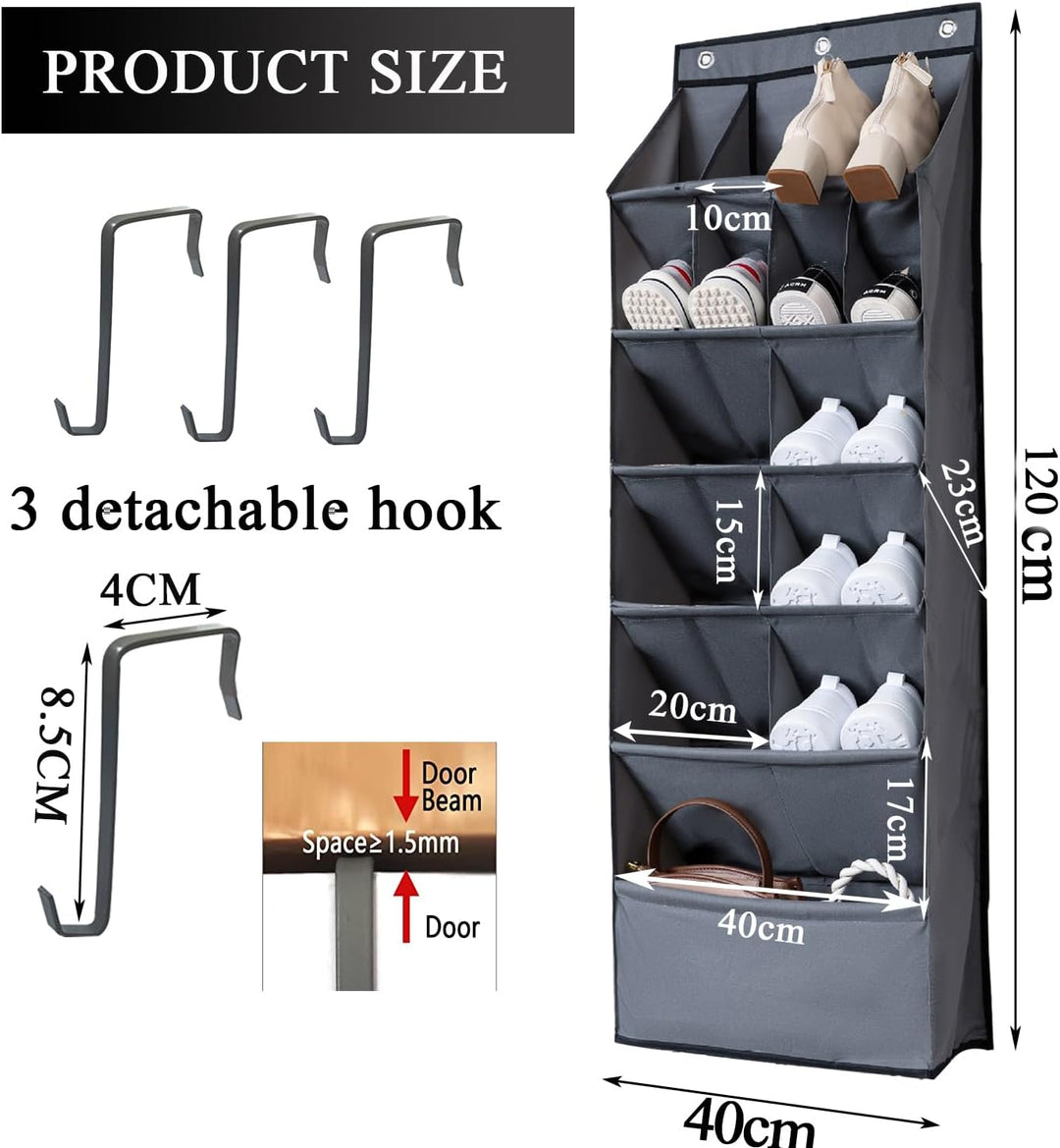 Schuh Organizer Hängend, Hängend Schuhaufbewahrung mit Hake, Tür Schuhregal mit 15 Tiefe Taschen für
