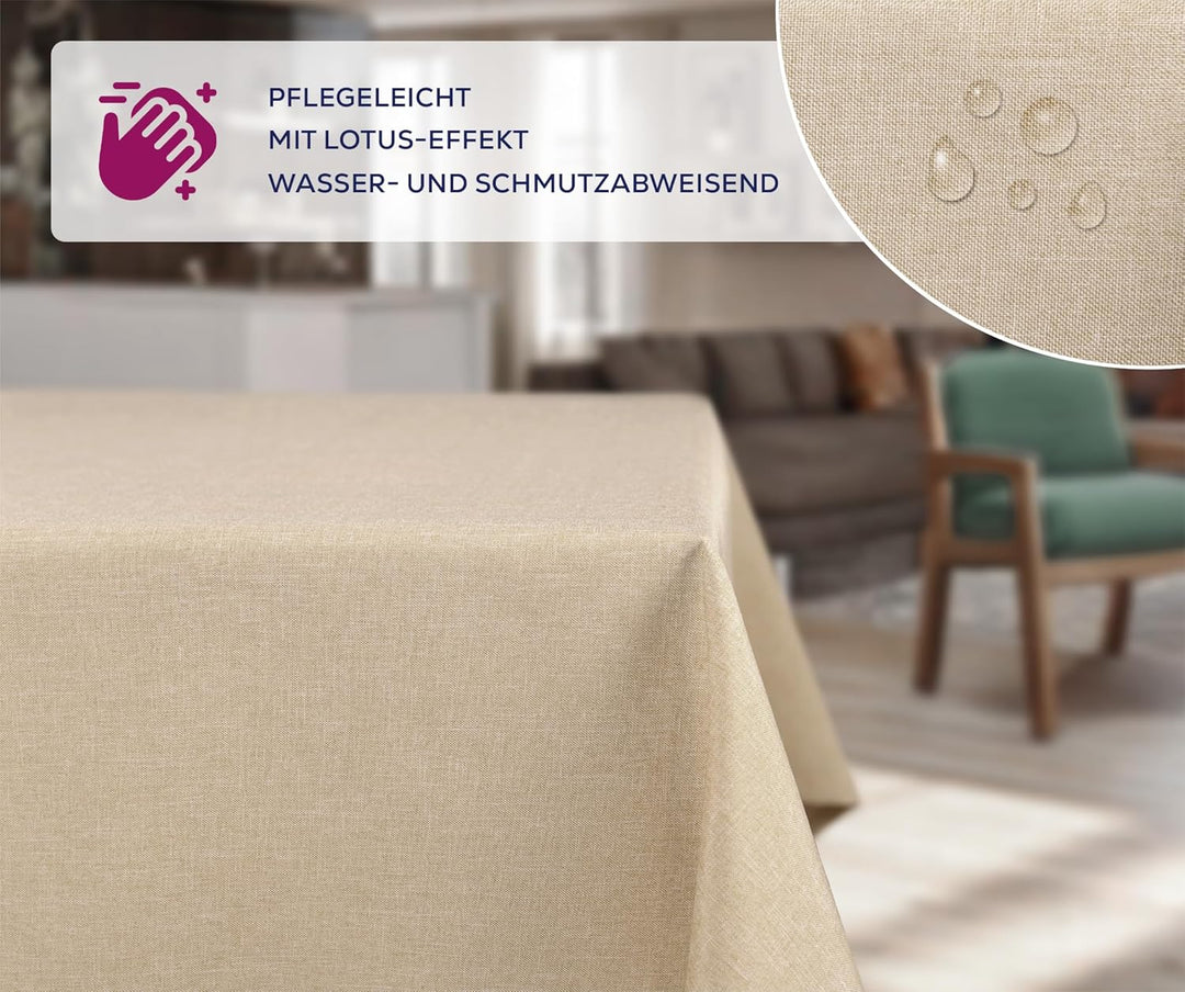 BEAUTEX fleckenabweisende und bügelfreie Tischdecke - Tischtuch mit Lotuseffekt - Tischwäsche in Lei