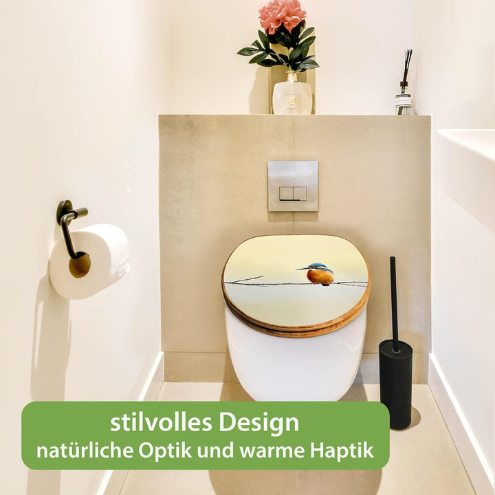 banjado® Design WC Sitz Bambus Absenkautomatik mit Motiv Pause/Toilettendeckel mit Absenkautomatik H