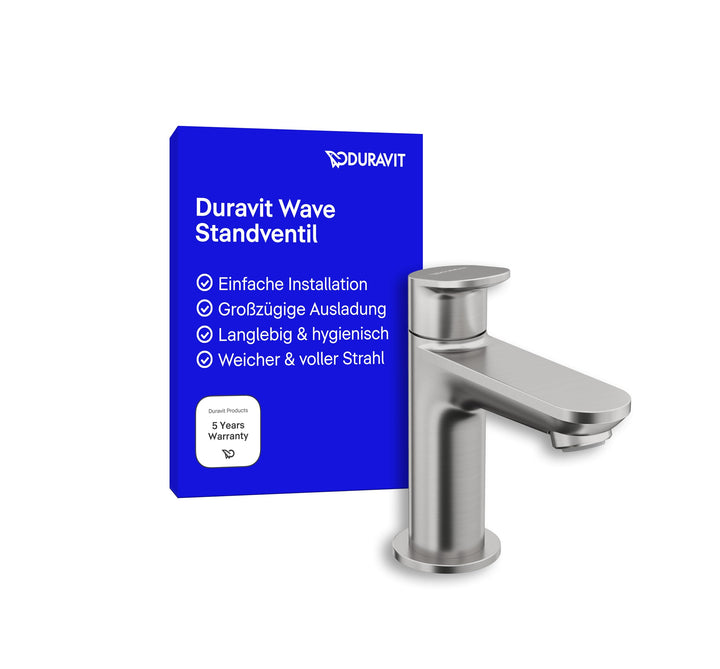 Duravit Wave Standventil (Auslauf Höhe 77 mm), Kaltwasser Waschtischmischer, Kaltwasserhahn Bad, Kal