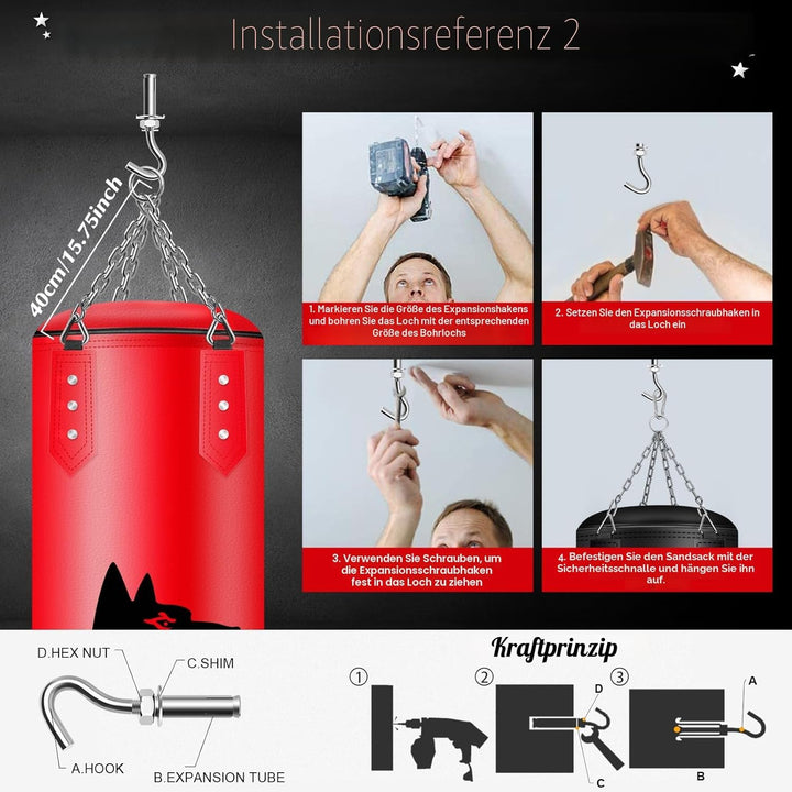 Hängendes Boxsack Set Ungefüllt für Erwachsene- Mikrofaser Leder Boxsack mit Komplett Zubehör, Stabi