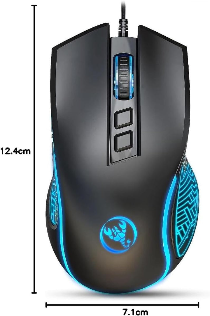 HXSJ X100 Gaming-Maus mit Kabel,Ergonomische PC-Gaming-Mäuse mit 7-Farbigen LED-Leuchten,7 Tasten,Op