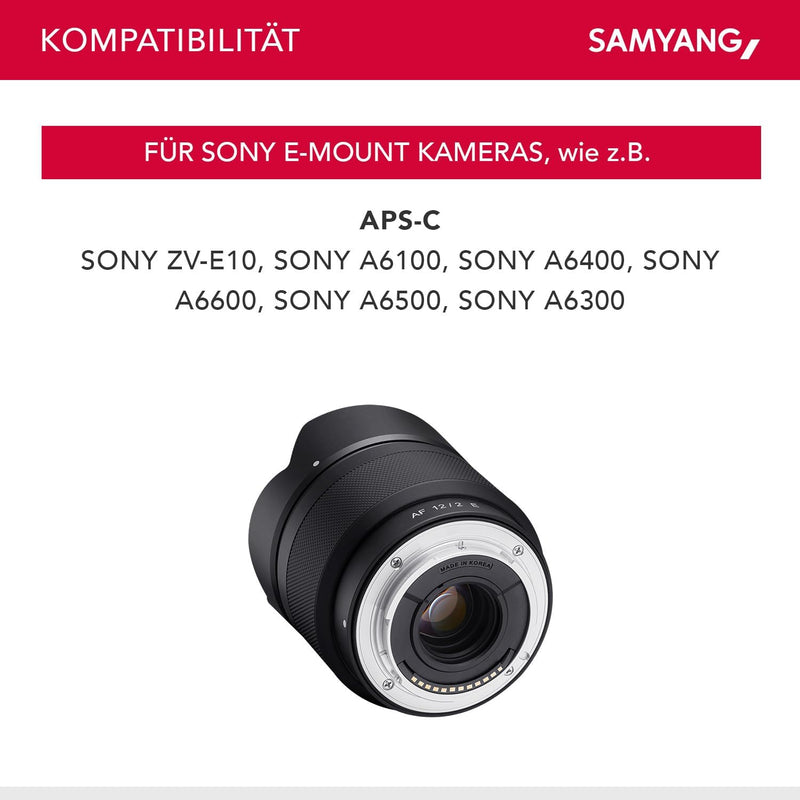 Samyang AF 12mm F2.0 E Objektiv + Lens-Station für Sony E - Autofokus APS-C Weitwinkel Festbrennweit