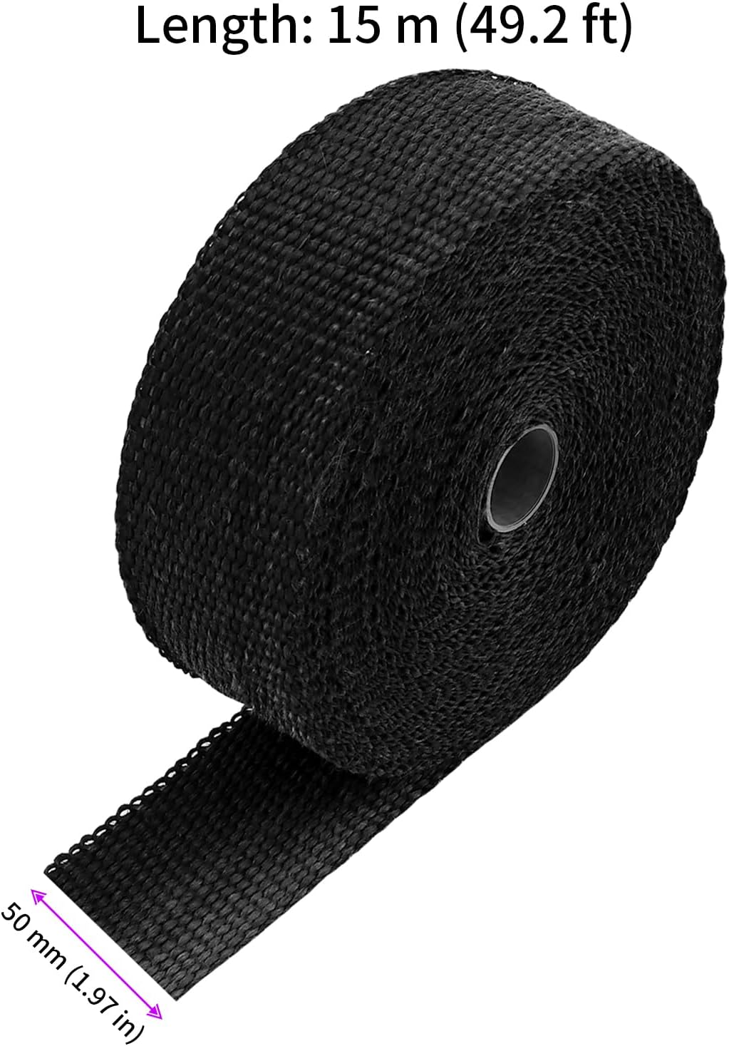 2 Stück Hitzeschutzband Schwarz 15m x 50mm, Basaltfaser Auspuff Hitzeschutzband Motorrad mit 20 Edel