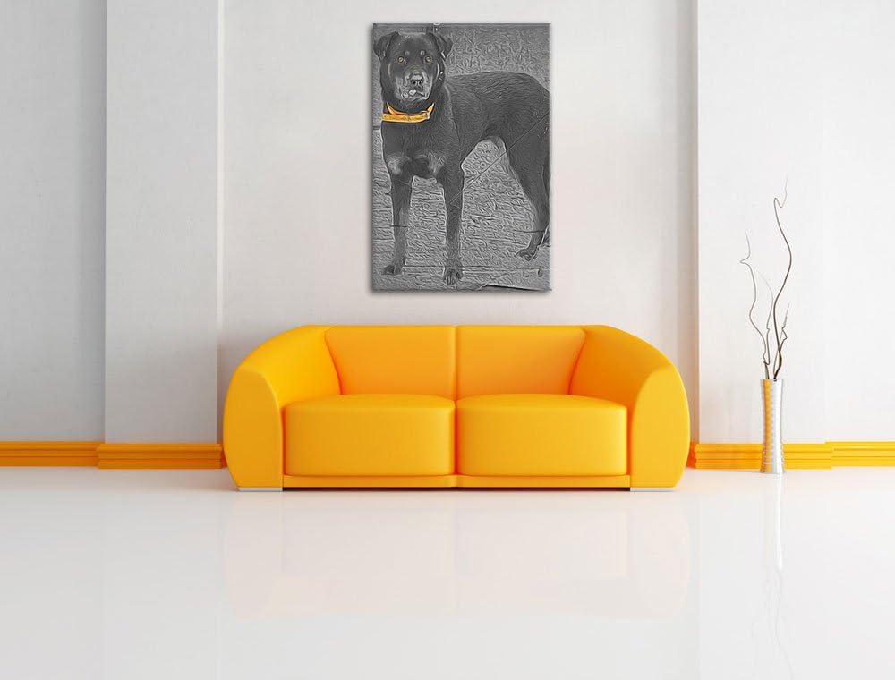prächtiger grosser Rottweiler schwarz/weiss Deluxe Format: 100x70 cm auf Leinwand, XXL riesige Bilde