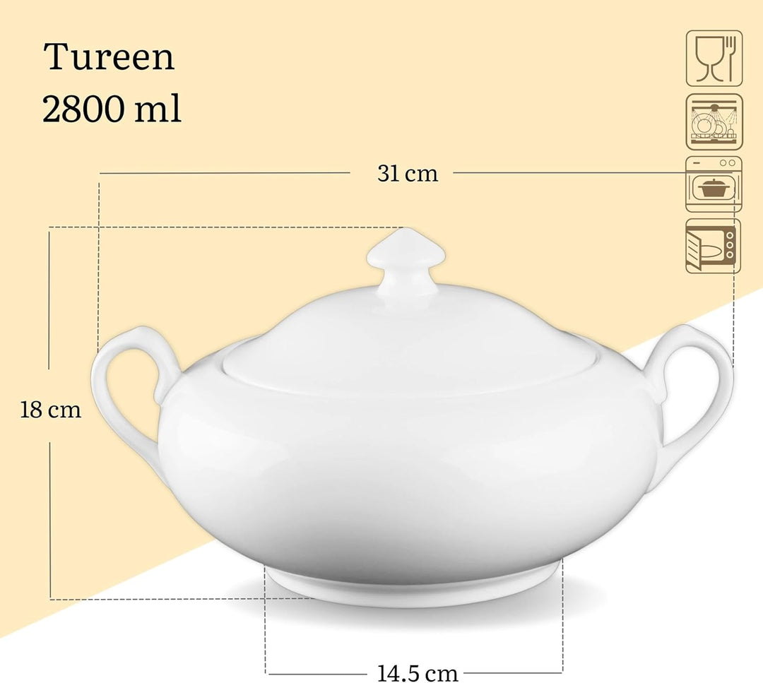 Wilmax - Suppenterrine mit Deckel - 2800ml - Vase aus Porzellan - weiss - Hitzebeständige Terrine -
