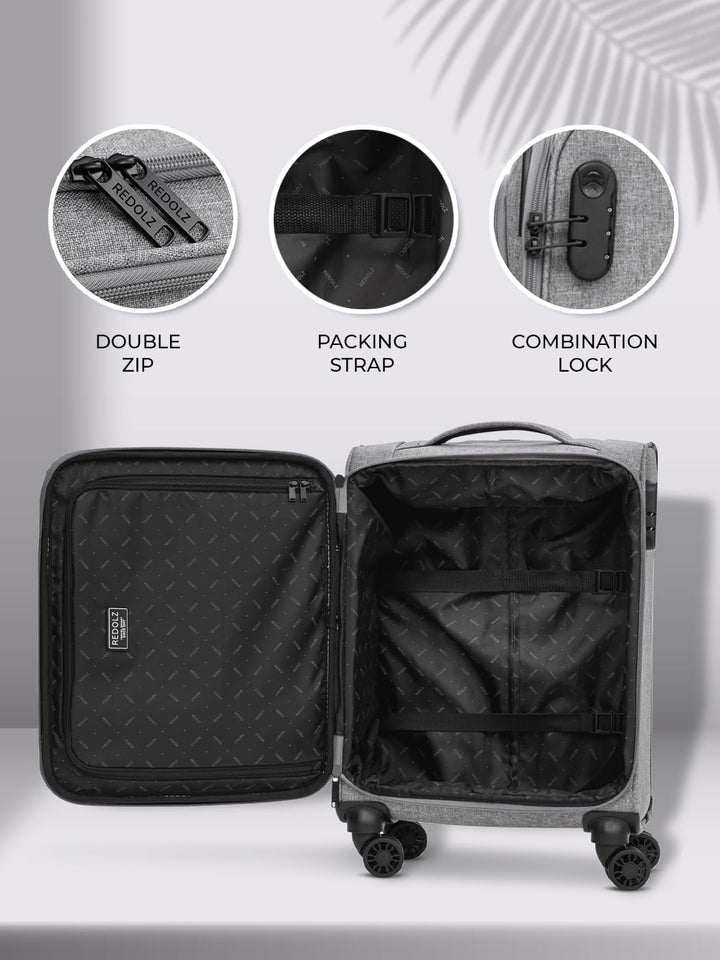 REDOLZ Cabin Weichschalen Kabinen-Koffer | Leichter Trolley mit 4 Doppelrollen für Damen & Herren 37