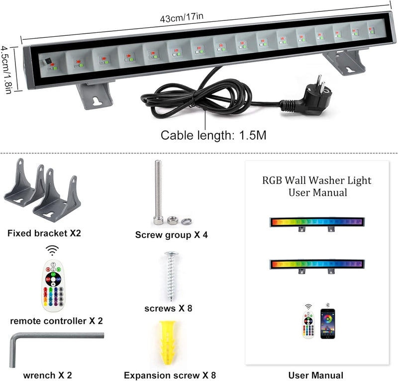 CREATESTAR RGB LED Strahler, 48W RGB Wallwasher Licht, LED Bar Lichteffekte IP66 Wasserdicht Smart P