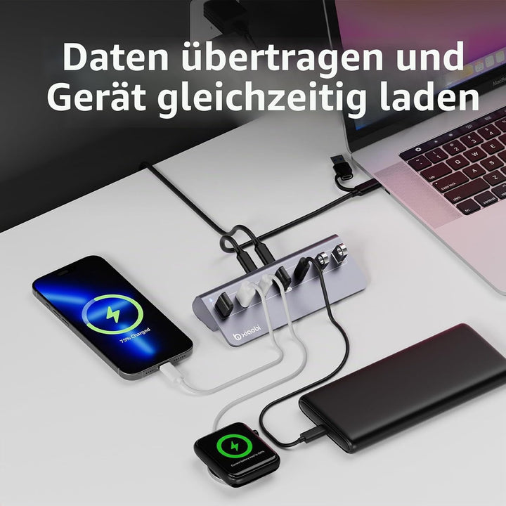 USB Hub mit Netzteil, 7 Port USB Hub 3.2 Gen 2, 10 Gbps USB Verteiler mit Netzteil 5V 3A Powered USB