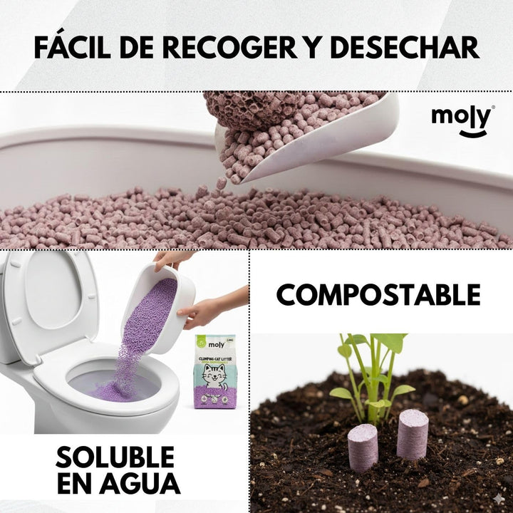 MOLY 3 x Tofu und Lavendel-Katzenstreu, 8,4 kg, 11,1 l, biologisch abbaubar und stark absorbierend,
