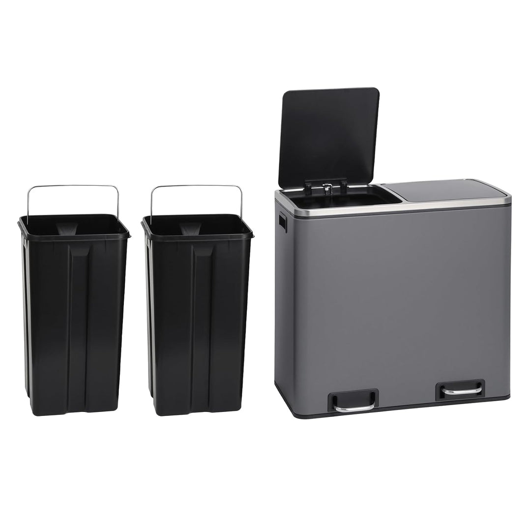 SVITA TM2X24 Treteimer 48 Liter Grau Abfalleimer Mülleimer Design Mülltrennung Papierkorb Küchen-Ord