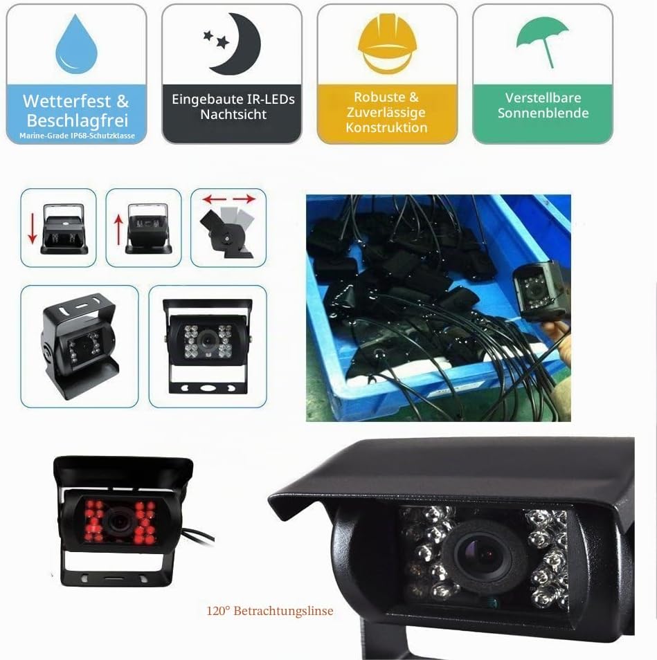 Rückfahrkamera Camecho IR Nachtsicht wasserdichte Rückfahrkamera + 10 Mt 4 Pins Kabel Kit für Auto B