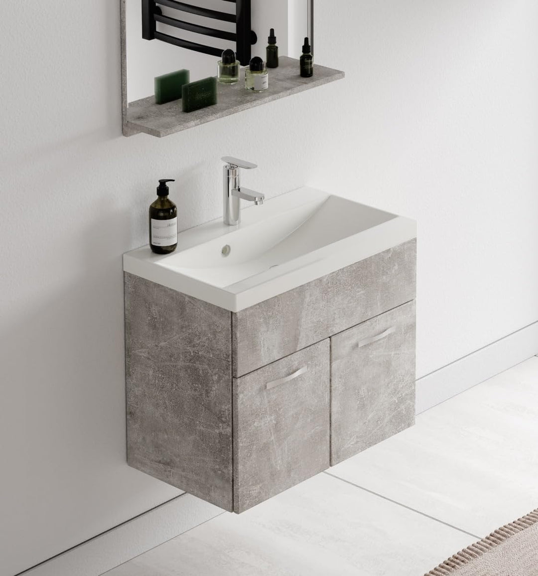 Badplaats B.V. Badezimmer Badmöbel Set Montreal 02 60cm Waschbecken Beton Grau - Unterschrank Wascht