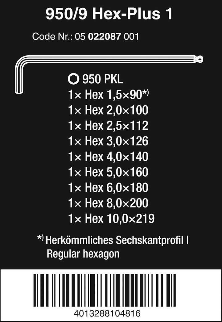 Wera 950 PKL/9 SM N Winkelschlüsselsatz, metrisch, gestellverchromt, 9-teilig, 05022087001 Single, S