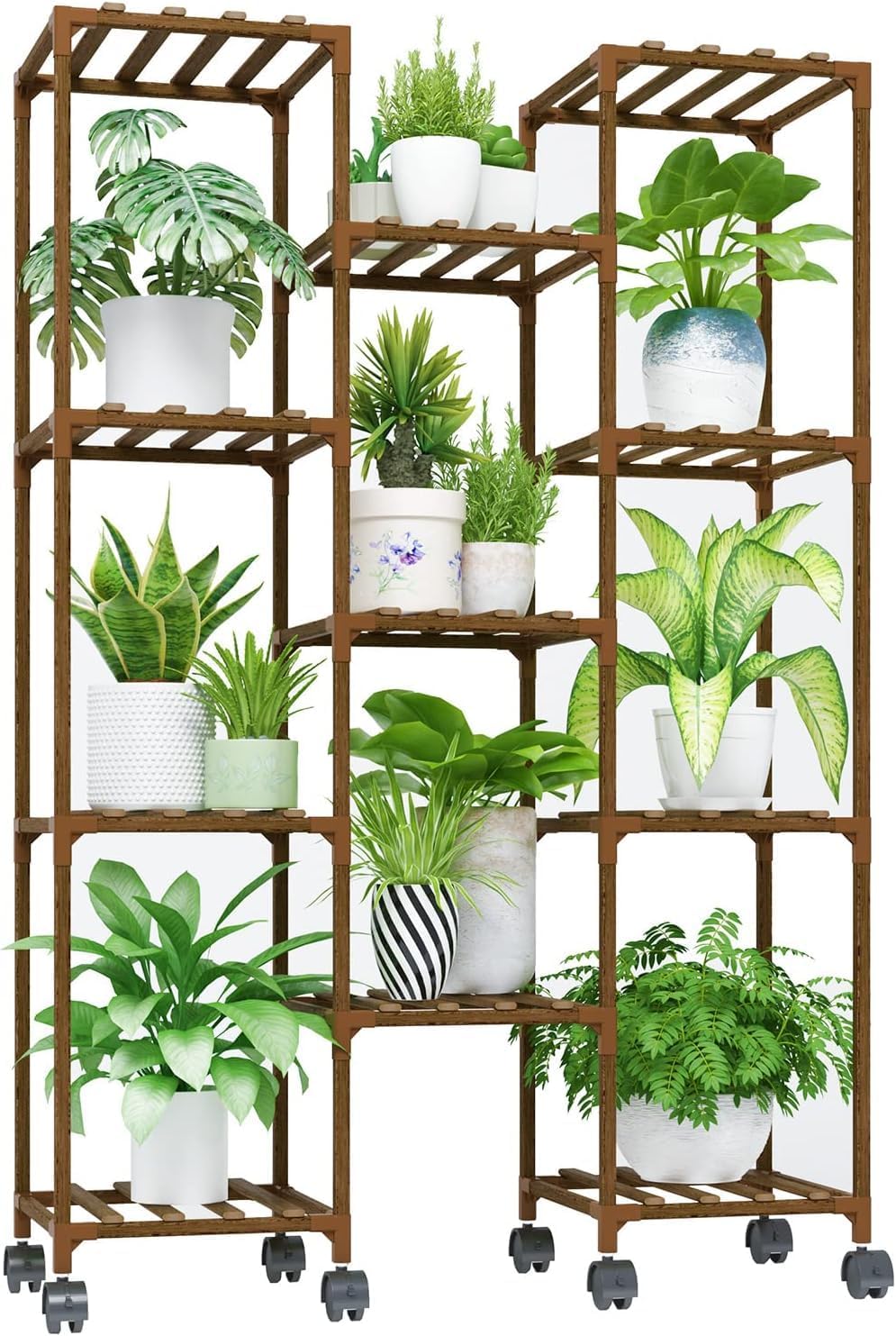 Bamworld Pflanzenständer mit Rädern Indoor Outdoor Regale Halter für Wohnzimmer Rack Mehrere Pflanze