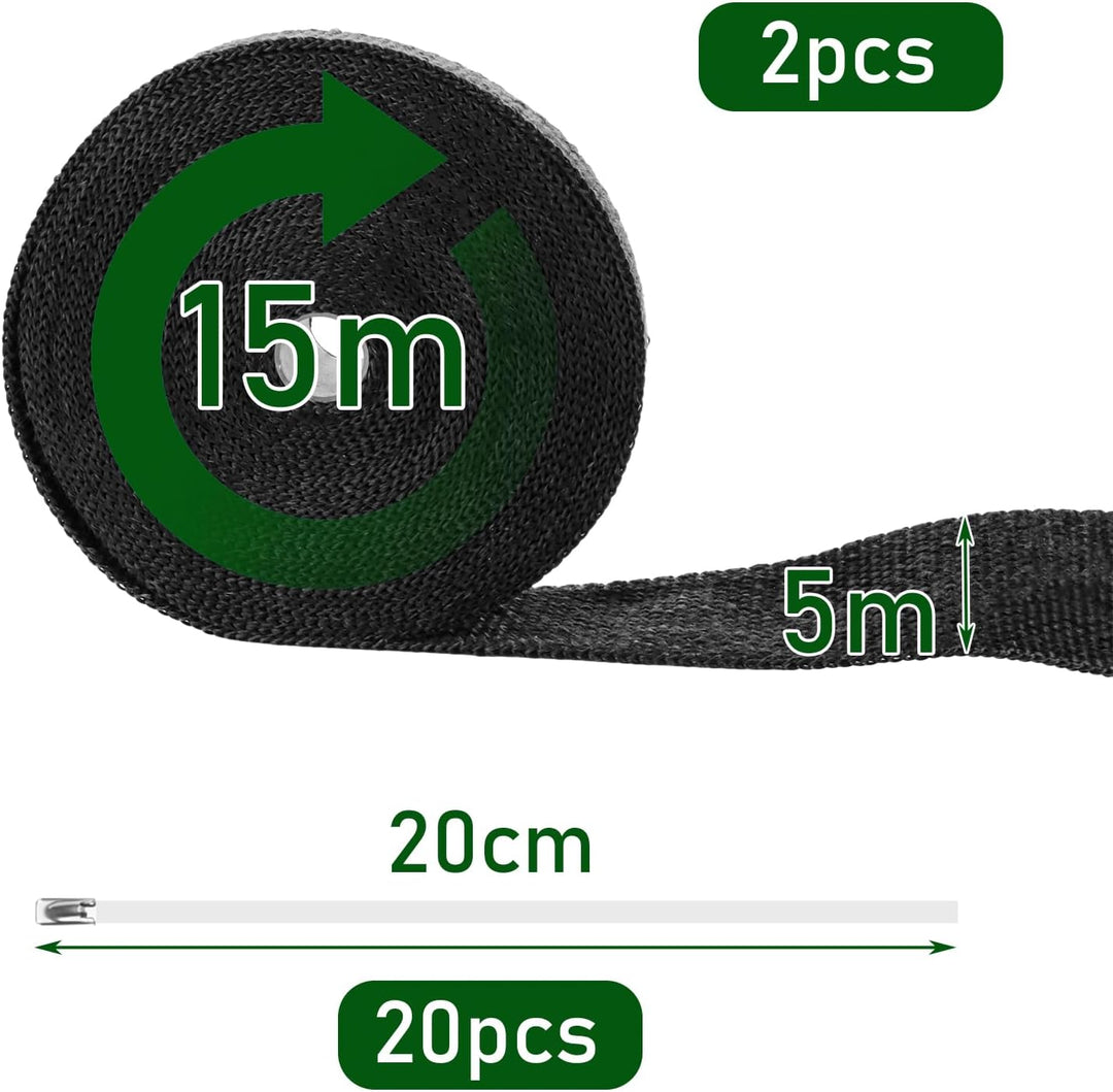 2 Stück 15m x 50mm Hitzeschutzband, Hitzeschutzband Auspuff mit 20 Edelstahl Kabelbinder, Auspuffban