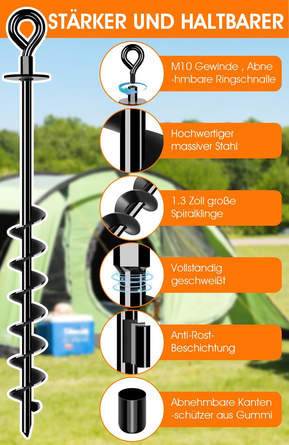 Schwerlast Bodenanker 27inch,Robust voll verschraubter Erdanker zur Befestigung von Trampolinen, Vor