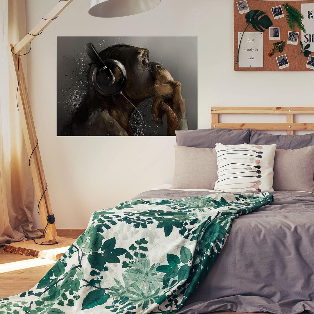 wandmotiv24 Poster als Wanddeko, Grösse Din A0, AFFE mit Kopfhörer, Headset, Musik, Tiere, Affen, Mo