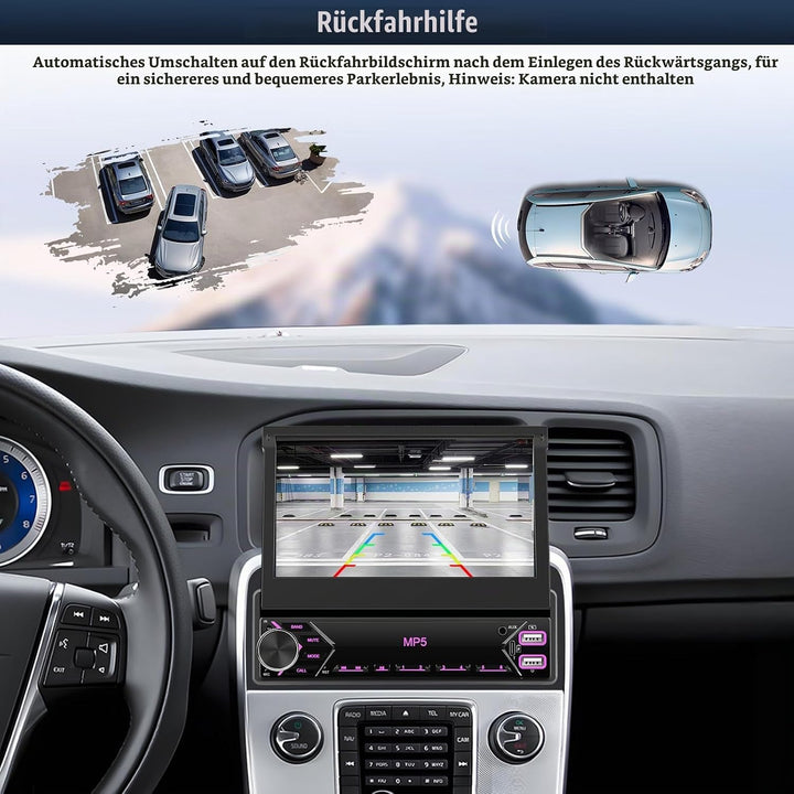 CAMECHO 1 DIN Wireless Carplay Android Auto, 7 Zoll Auto Bildschirm Videoausgang/AUX-IN/FM/TF/Mirror