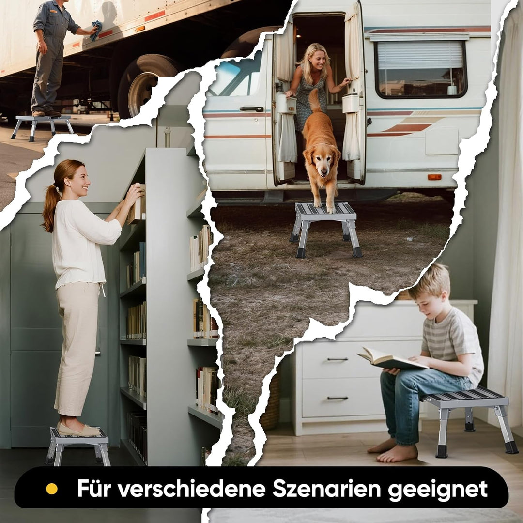 Klapptritt Trittstufe mit Griff, 4-stufige Höhenverstellbarer Tritthocker, 350kg Belastung und Anti-