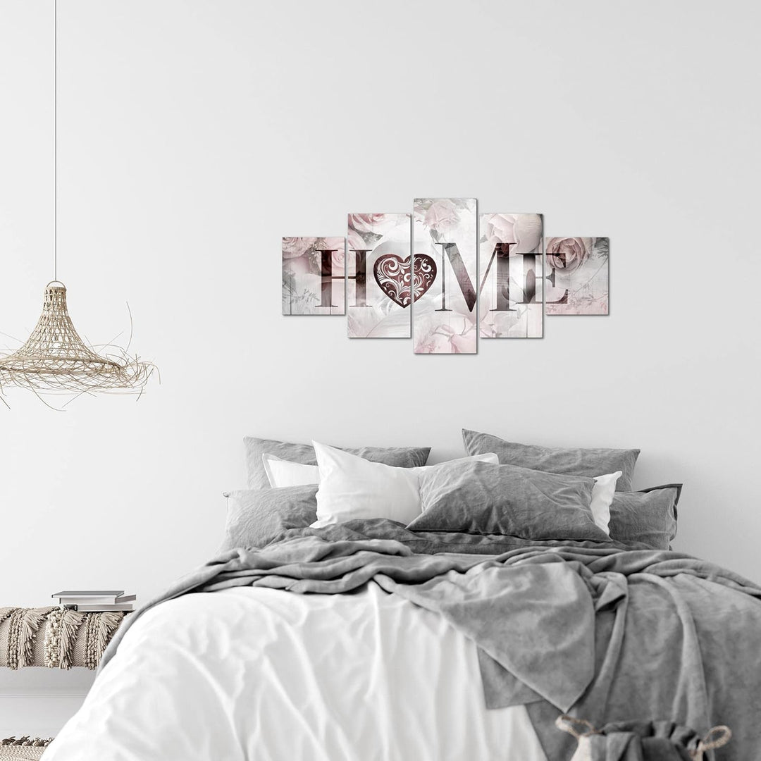 Runa Art Wandbilder Home Vintage 5 Teilig Bild auf Vlies Leinwand Deko Wohnzimmer Rosen Herz Grau 03