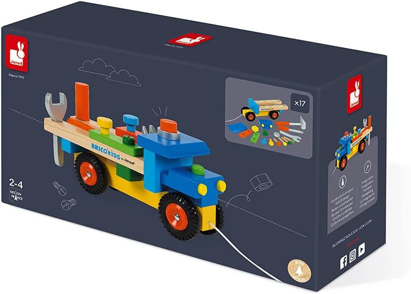 Janod - Brico'Kids Lastwagen zum Selberbauen, 2-in-1-Spielzeug zum Ziehen und für frühkindliches Ler