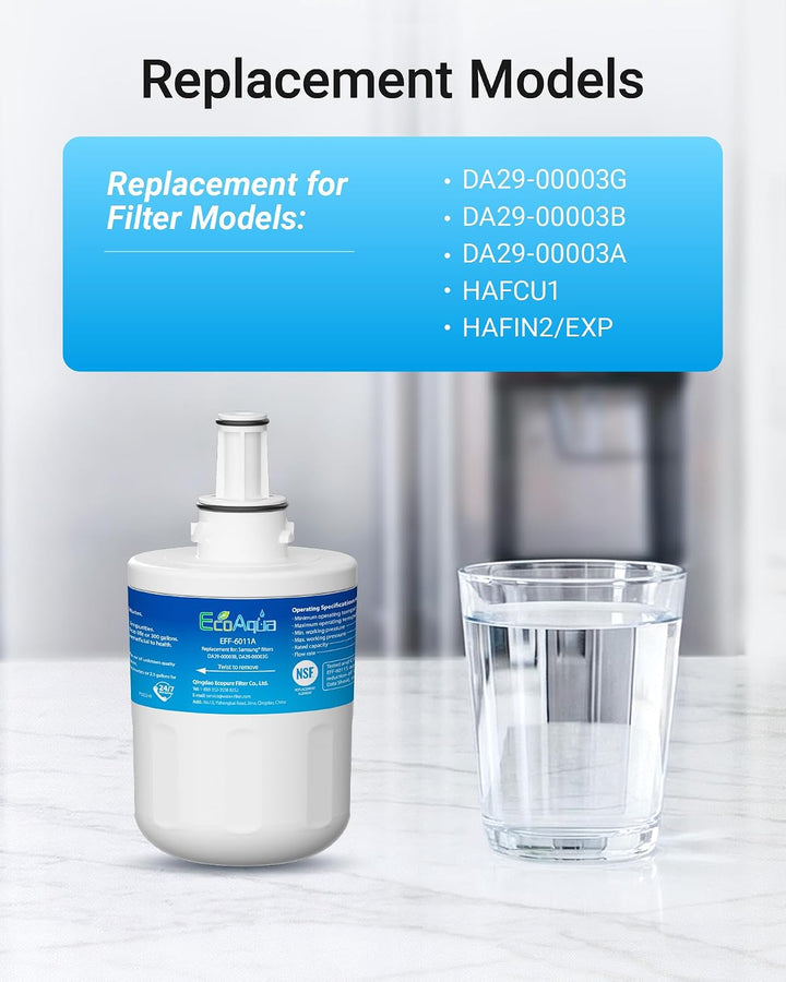 EcoAqua EFF-6011A Kühlschrankwasserfilter Kompatibel mit Samsung DA29-00003G, HAFCU1/XAA, HAFIN2/EXP