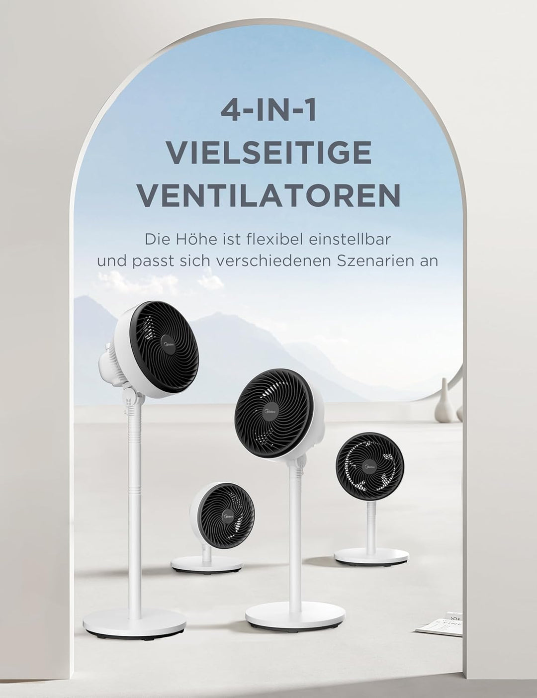 Midea FG18-22LAPH(BW) Standventilator 2 in 1 höhenverstellbar, 549 ft³/min Luftzirkulator mit 18m Re