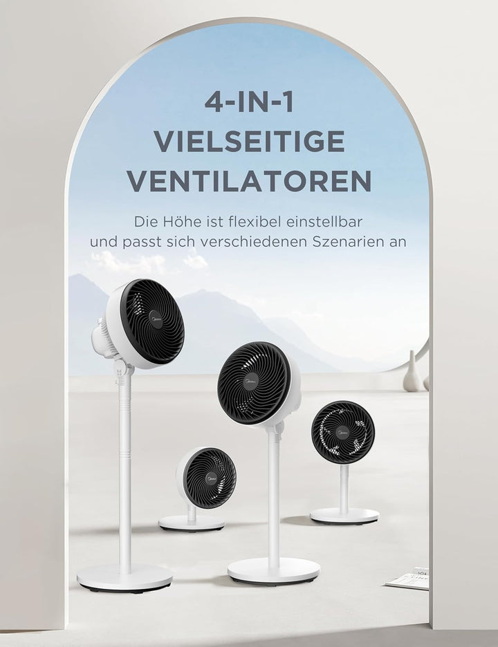 Midea FG18-22LAPH(BW) Standventilator 2 in 1 höhenverstellbar, 549 ft³/min Luftzirkulator mit 18m Re