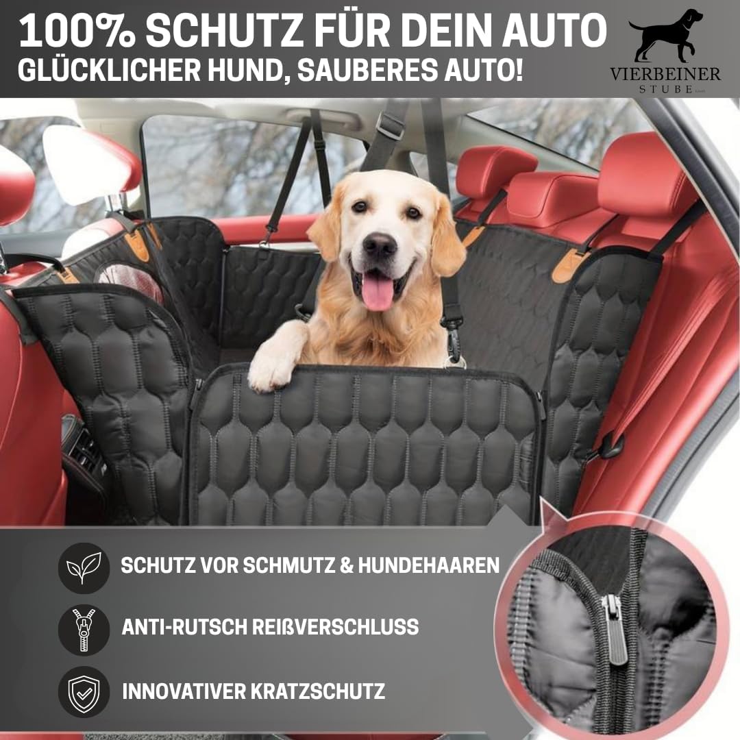 VierbeinerStube Premium Autoschondecke Hundedecke für Rücksitz/Rückbank und Kofferraum – Langlebige