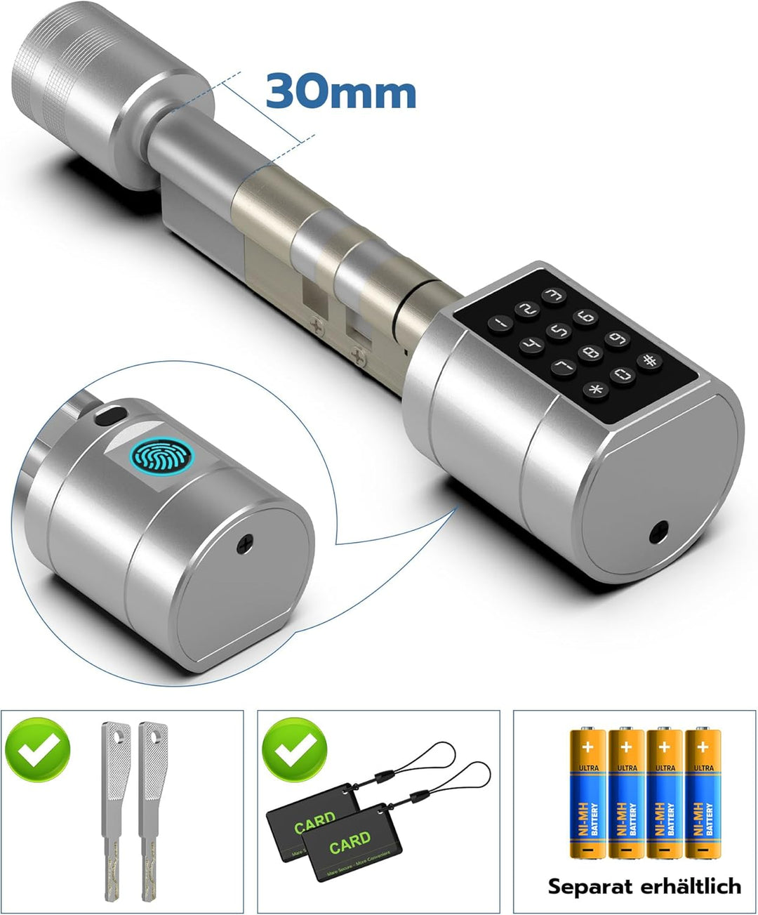 Eseesmart Türschloss Fingerabdruck, Fingerabdruck Schloss mit Zahlencode RFID Schlüssel APP, Elektri