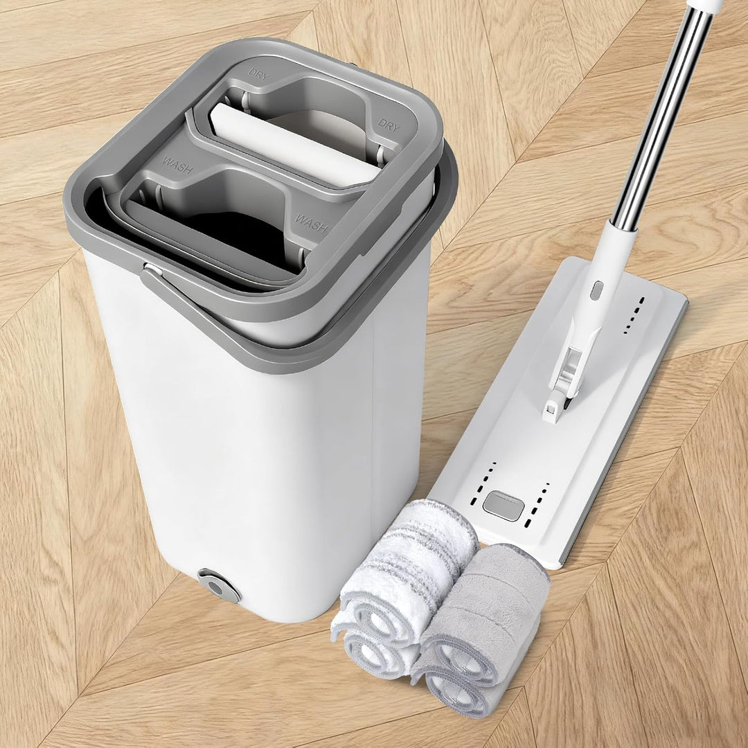 Masthome Wischmopp Set mit Eimer, 140cm Edelstahl Griff Wischmopp und Putzeimer Set, Bodenwischer Se
