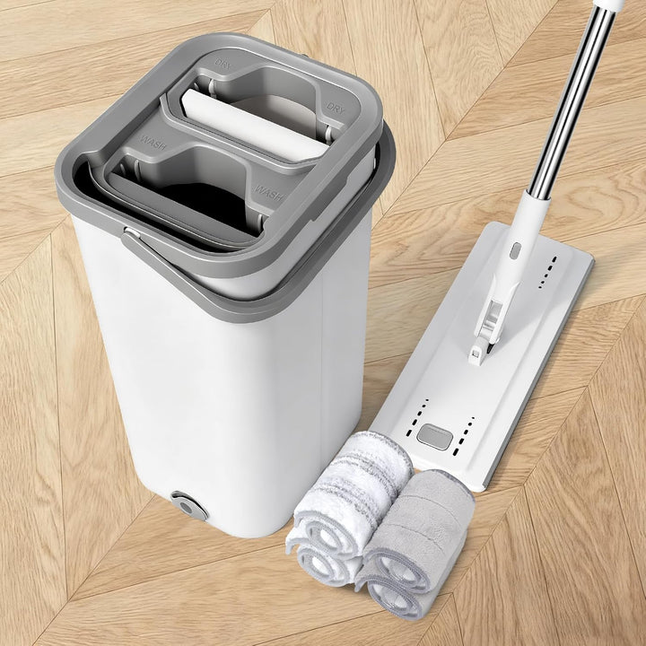 Masthome Wischmopp Set mit Eimer, 140cm Edelstahl Griff Wischmopp und Putzeimer Set, Bodenwischer Se