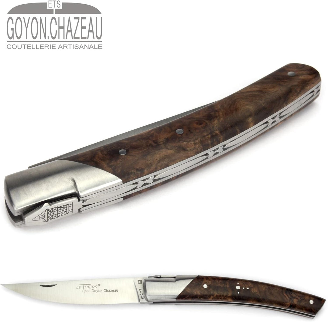 Goyon-Chazeau Le Thiers Taschenmesser - 12 cm Modell Le Pirou - Griffschalen Nussbaum Maserholz - Kl