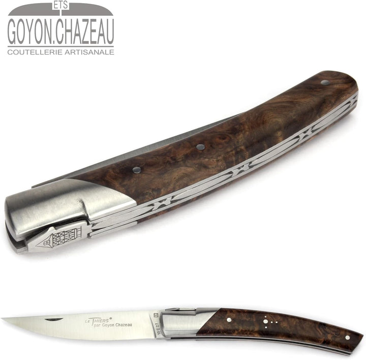 Goyon-Chazeau Le Thiers Taschenmesser - 12 cm Modell Le Pirou - Griffschalen Nussbaum Maserholz - Kl