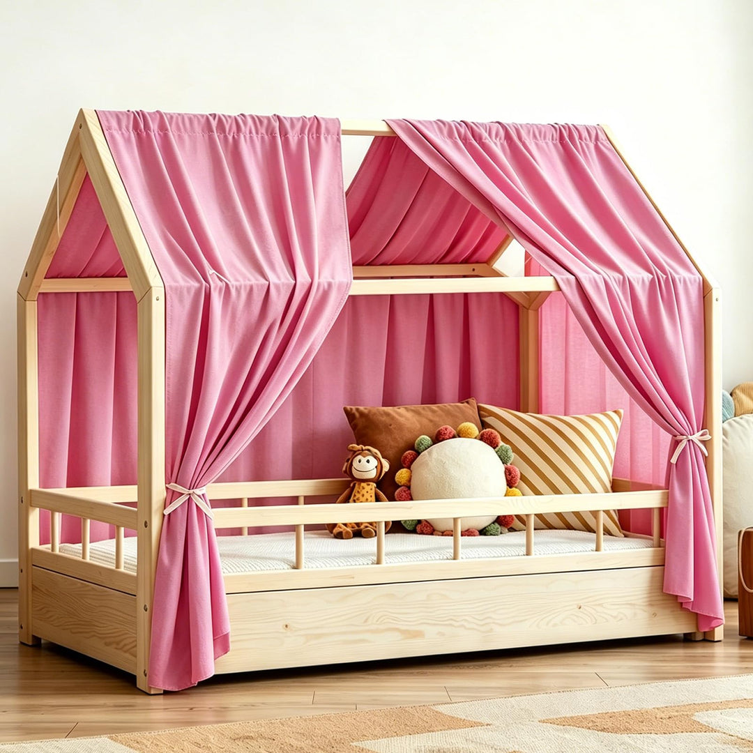 Hausbett Himmel, 2 Stück Betthimmel Hausbett Musselin, Baldachin Kinderzimmer Stoffhimmel für Hausbe