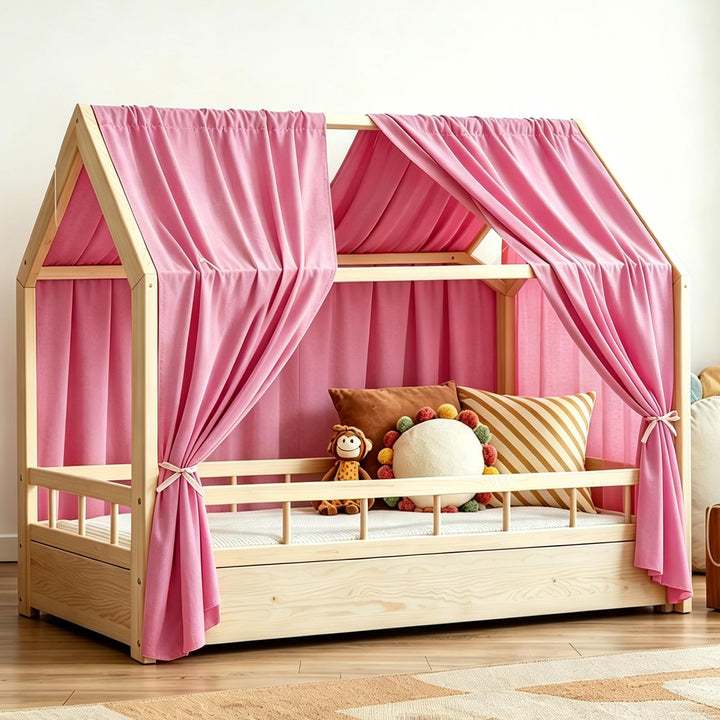 Hausbett Himmel, 2 Stück Betthimmel Hausbett Musselin, Baldachin Kinderzimmer Stoffhimmel für Hausbe