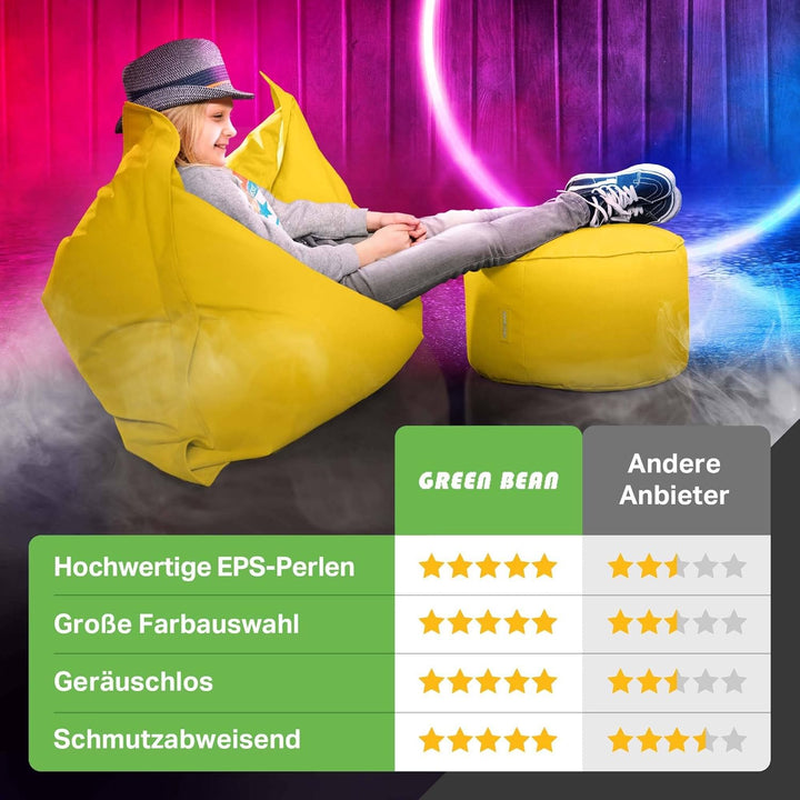 Green Bean Sitzsack-Hocker 45x25cm mit EPS-Perlen Füllung - Fusshocker Fusskissen Sitz-Pouf für Sitz