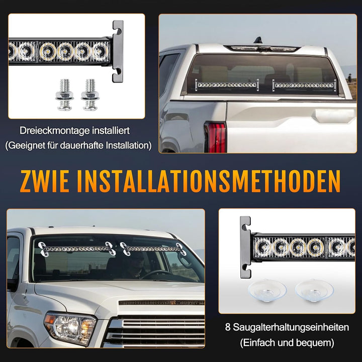 ROUTEKING 12V/24V Warnleuchte 32 LED Frontblitzer - 23 Modi Blitzleuchte 2x42.6cm Starker Rundumleuc