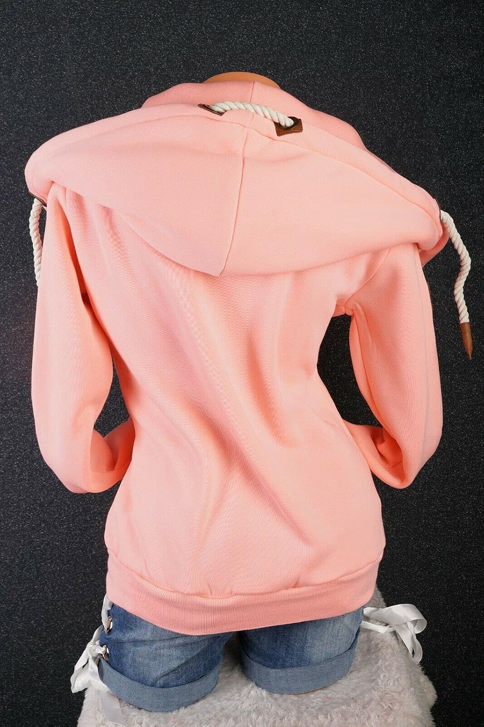 VIN TE Damen Sweat Jacke XXL Kapuze Hoodie Übergangsjacke Fleece gefüttert schräger Reissverschluss