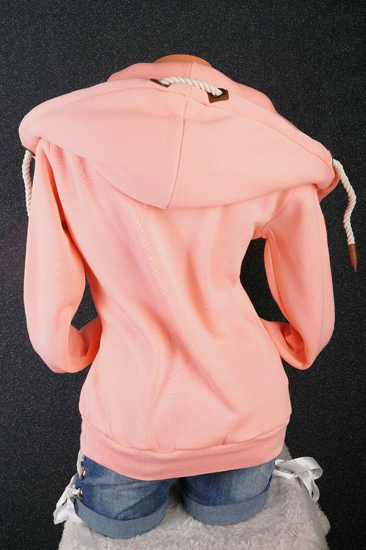 VIN TE Damen Sweat Jacke XXL Kapuze Hoodie Übergangsjacke Fleece gefüttert schräger Reissverschluss